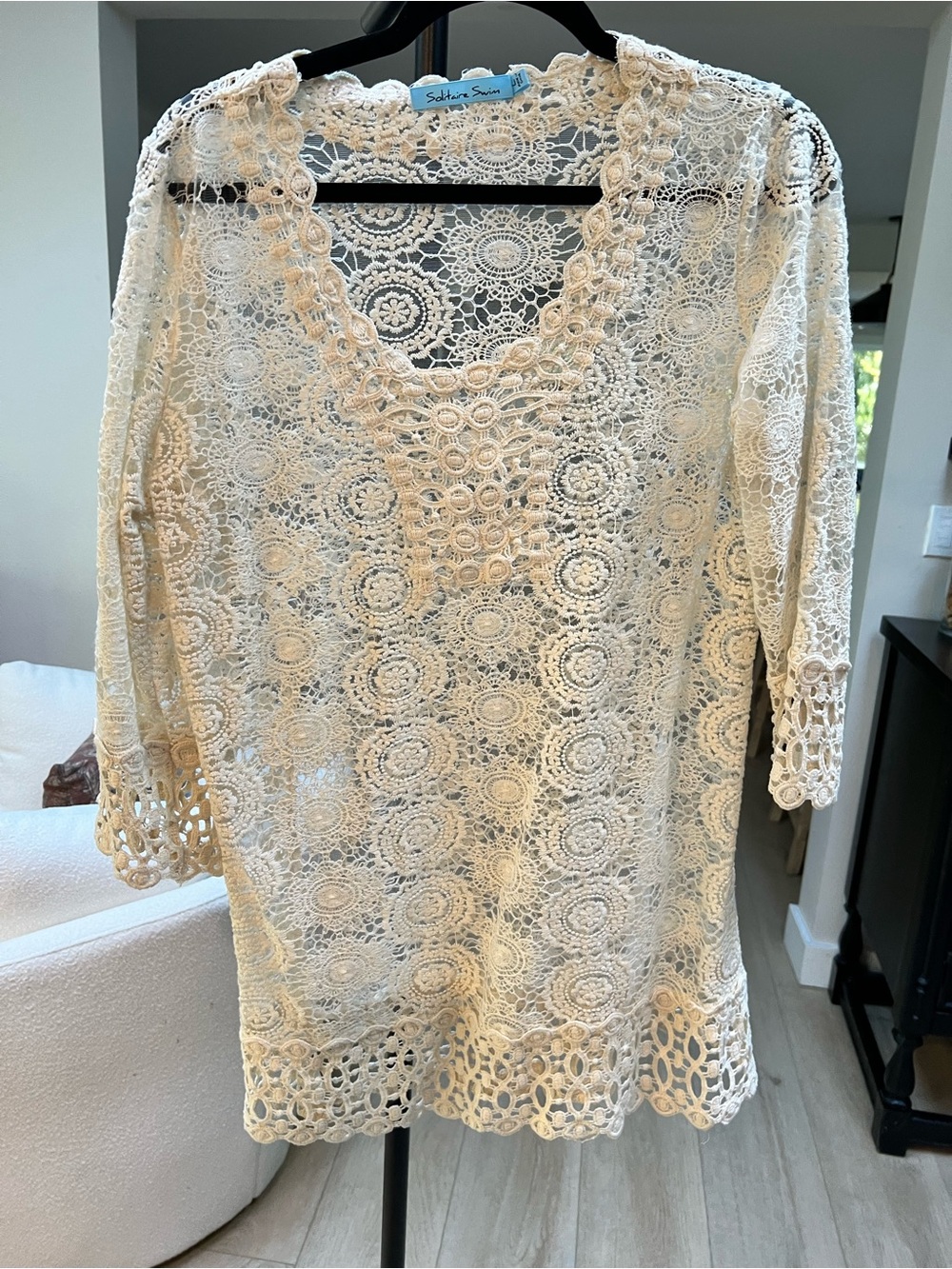 Solitaire Crochet Lace Swim Coverup Tunic in Cream